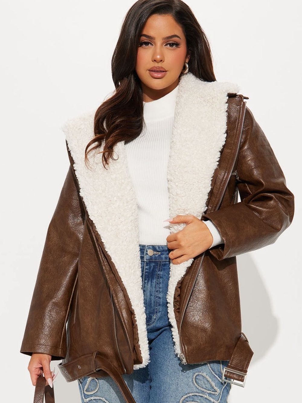 Fashionnova Oversized Brown Moto Jacket